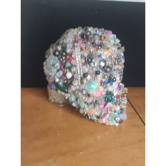 Unique Mosaic‎ Beaded Skull Decor Spooky & Sparkly Art Piece Halloween Creepy - Picture 12 of 13
